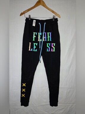 Black Men's Joggers with Iridescent 'Fear Less' Print